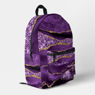 Sac À Dos Imprimé Parties scintillant en or violet Marbre Nom person