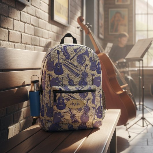 Sac À Dos Imprimé Partitions et Instruments VioletCream ID481
