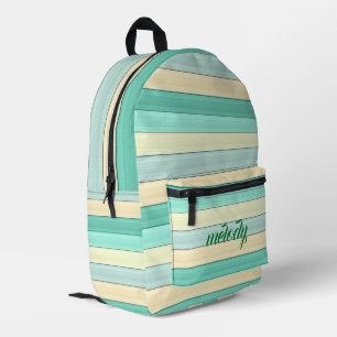 Sac À Dos Imprimé Pastel Mint and Peach Striped Trendy School