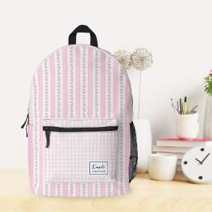 Sac À Dos Imprimé Pastel Pink Bow et Flower Coquette Nom personnalis