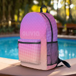 Sac À Dos Imprimé Pastel Purple Pink Coral Ombre - énorme monogramme<br><div class="desc">Un dégradé de couleurs pastel avec des tons violets, roses et coraux. Un immense nom est à l'avant. Il comprend une terrasse et un motif à pois de polka. Vous pouvez ajouter un nom, un monogramme ou un autre texte personnalisé. Si vous avez besoin de déplacer l'art autour, cliquez sur...</div>