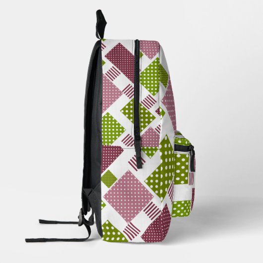 Sac À Dos Imprimé Patchwork brun vert pois dos blanc (Gauche)