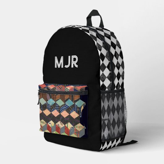 Sac À Dos Imprimé Patchwork Géométrique Diamant Monogramme Arlequin (Coin arrière droit)