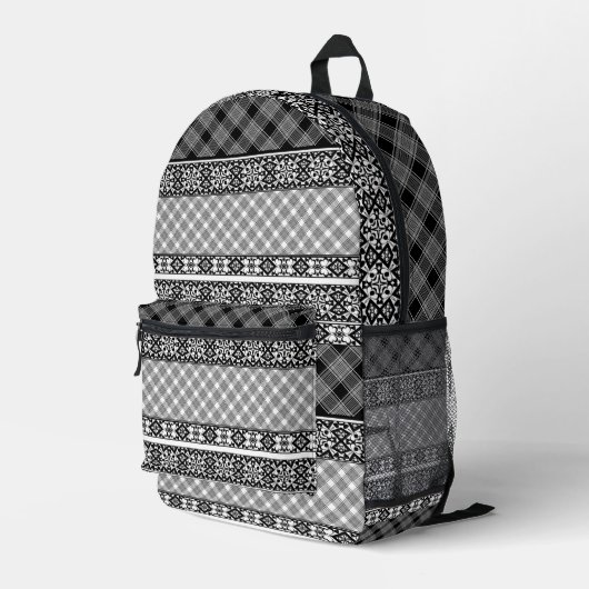 Sac À Dos Imprimé Patchwork rayé noir et blanc avec dentelle (Coin arrière droit)