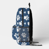 Sac À Dos Imprimé Pattern of paws, Dog paws, White paws, Blue Hearts (Droite)