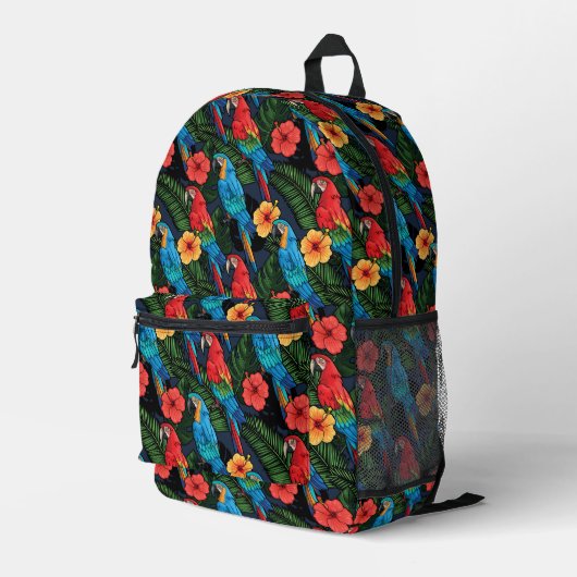 Sac À Dos Imprimé Patters de Macaw et Hibiscus (Coin arrière droit)