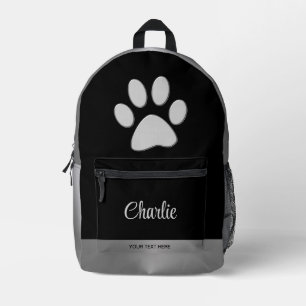 Sac À Dos Imprimé Paw Chien Argent sur arrière - plan noir