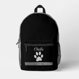 Sac À Dos Imprimé Paw Chien Argent sur arrière - plan noir