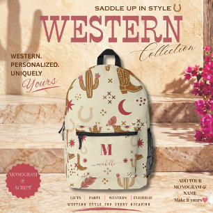 Sac À Dos Imprimé Pays de l'Ouest Motif Dessiné à la Main Monogramme