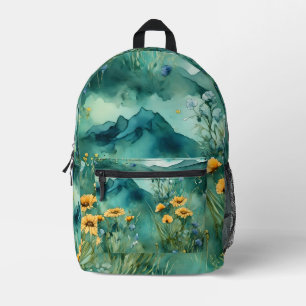 Sac À Dos Imprimé Paysage aquarelle de fleurs sauvages Vert de print
