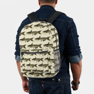 Sac À Dos Imprimé Pêche au poisson-chat, vie marine fluviale vintage