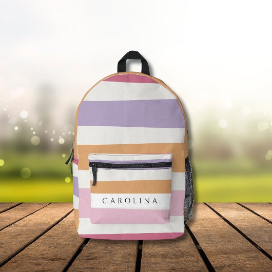 Sac À Dos Imprimé Pêche rayée moderne, rose, lavande et fille blanch