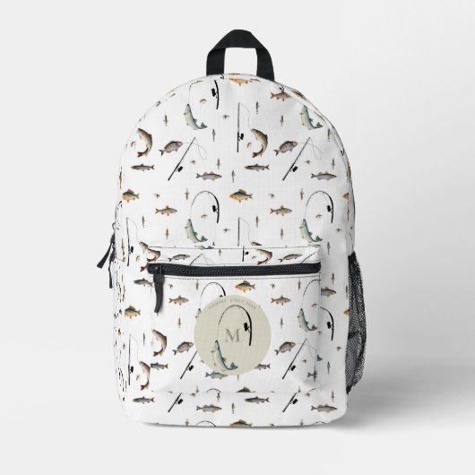 Sac À Dos Imprimé Pêche Rod & Reel Poisson Thème Pêcheur Monogramme (Recto)