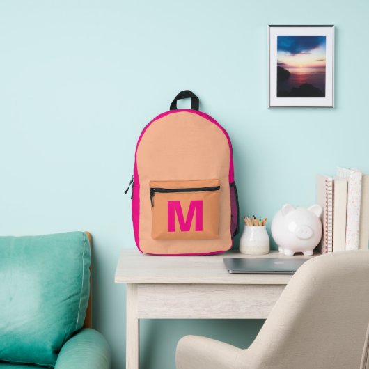 Sac À Dos Imprimé Pêche tendance et rose chaud avec nom Monogram (Insitu)