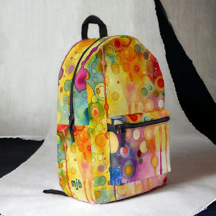 Sac À Dos Imprimé Peinture Abstraite couleur vive avec Monogramme