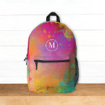 Sac À Dos Imprimé Peinture d'artiste coloré moderne Monomgramme d'aq<br><div class="desc">Cette conception amusante de sac à dos comprend un arrière - plan coloré d'aquarelle dans les tons magenta,  orange,  vert et jaune. Vous pouvez le customiser avec votre propre monogramme sur le devant. Un design moderne cool pour les enfants et même les adultes !</div>