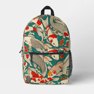 Sac À Dos Imprimé Peinture de motif de carpes koï japonaises vintage