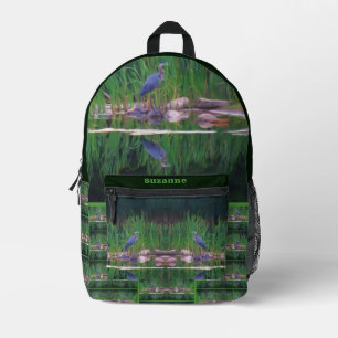 Sac À Dos Imprimé Peinture de nature personnalisée Héron Bleu