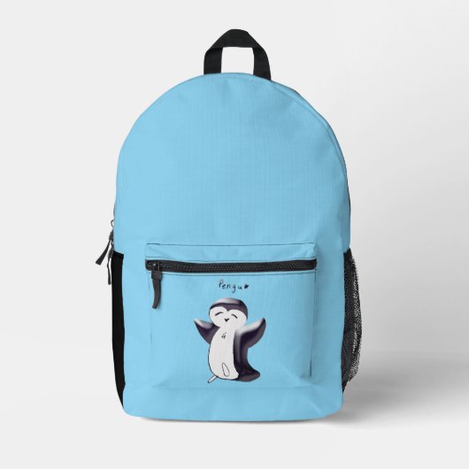 Sac À Dos Imprimé Pengu Happy Penguin Kids Black-SkyBlue (Recto)