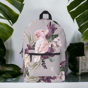 Sac À Dos Imprimé Perroquet rose exotique Flore tropicale avec Monog