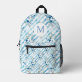 Sac À Dos Imprimé Personalized Blue Floral Travel Aesthetic (Recto)