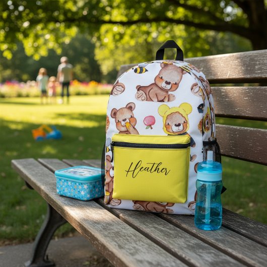Sac À Dos Imprimé Personalized Cute Teddy Bear Bees & Honey Pattern 