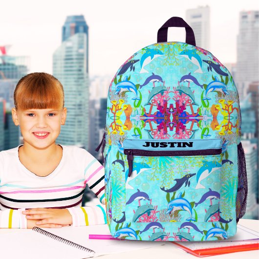 Sac À Dos Imprimé Personalized Dolphin Ocean Life Kids Backpack Name