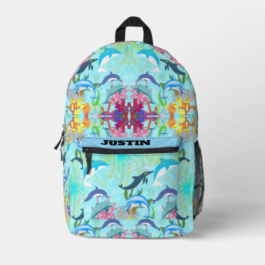 Sac À Dos Imprimé Personalized Dolphin Ocean Life Kids Backpack Name (Recto)