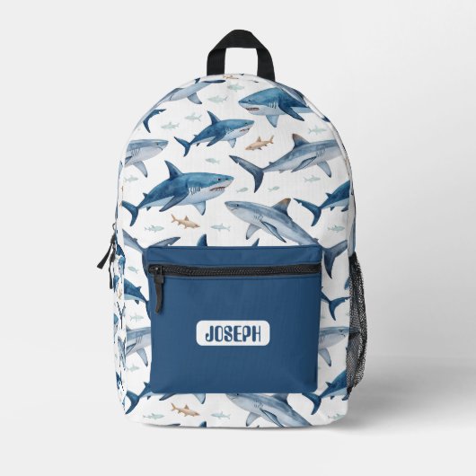 Sac À Dos Imprimé Personalized Shark Pattern Backpack for Boys (Recto)