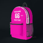 Sac À Dos Imprimé Personnalisé blanc rose Nom, Numéro, Sport d'équip<br><div class="desc">Créez votre propre sac à dos imprimé en style football sport rose mignon blanc personnalisé avec le nom, le numéro, le nom de l'équipe, le slogan et l'année. Personnalisez ce simple modèle de sac à dos imprimé classique avec votre message personnalisé, nom, nom d'équipe et année. Personnalisez-le facilement pour un...</div>