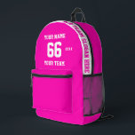 Sac À Dos Imprimé Personnalisé blanc rose Nom, Numéro, Sport d'équip<br><div class="desc">Créez votre propre sac à dos imprimé en style football sport rose mignon blanc personnalisé avec le nom, le numéro, le nom de l'équipe, le slogan et l'année. Personnalisez ce simple modèle de sac à dos imprimé classique avec votre message personnalisé, nom, nom d'équipe et année. Personnalisez-le facilement pour un...</div>