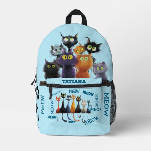 Sac À Dos Imprimé Personnalisé Crazy Cat (Recto)