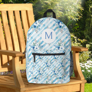 Sac À Dos Imprimé Personnalisé esthétique de voyage floral bleu