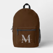 Sac À Dos Imprimé Personnaliser Monogramme Nom initial Chocolat Brow (Recto)