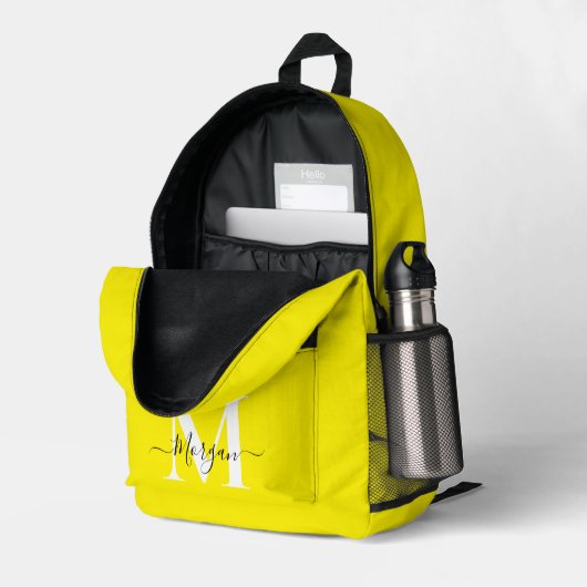 Sac À Dos Imprimé Personnaliser Monogramme Nom initial Jaune (Coin arrière droit (ouvert))