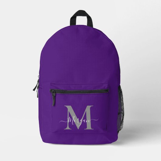 Sac À Dos Imprimé Personnaliser Monogramme Nom initial Royal Purple (Recto)