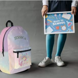 Sac À Dos Imprimé Personnaliser Nom Cute unicorn, Retour À L'École N