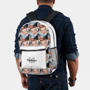 Sac À Dos Imprimé Personnaliser Votre motif photo monogramme blanc