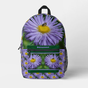 Sac À Dos Imprimé Petit Abeille Sur Fleur Aster Violet Personnalisé