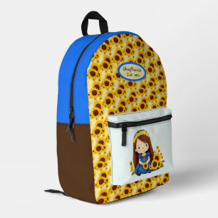 Sac À Dos Imprimé Petite fille mignonne avec des tournesols