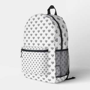 Sac À Dos Imprimé Petits Coeurs Gris Béton Symétrique sur Blanc