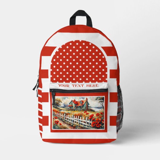 Sac À Dos Imprimé Photo artistique rétro rouge blanc rayé (Recto)