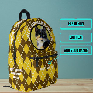 Sac À Dos Imprimé Photo ronde et texte Argle Motif Chat