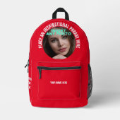 Sac À Dos Imprimé Photo ronde personnalisée et texte rouge uni (Recto)