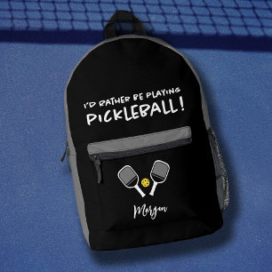 Sac À Dos Imprimé Pickleball Sport Drôle Personnalisé Nom Noir Gris