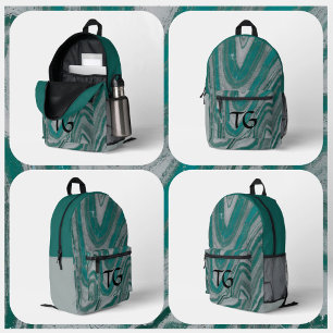 Sac À Dos Imprimé Pierre turquoise et grise Naturel Abstrait Monogra