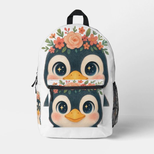 Sac À Dos Imprimé Pingouin à fleurs lunaires (Recto)