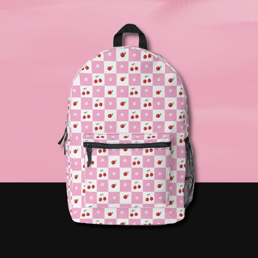 Sac À Dos Imprimé Pink and White Gingham Pattern Cherry Backpack