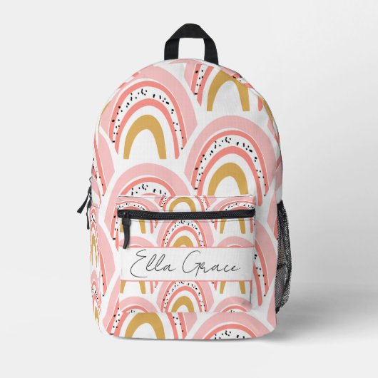 Sac À Dos Imprimé Pink Boho Rainbow Nom personnalisé (Recto)