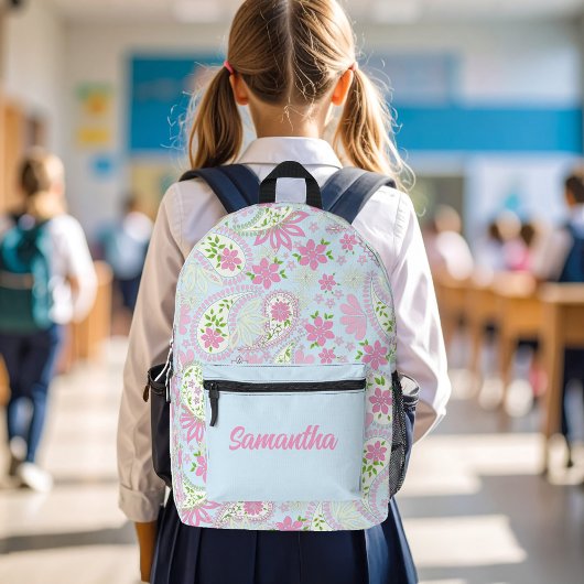 Sac À Dos Imprimé Pink Cute Paisley Pattern Blue Personalized